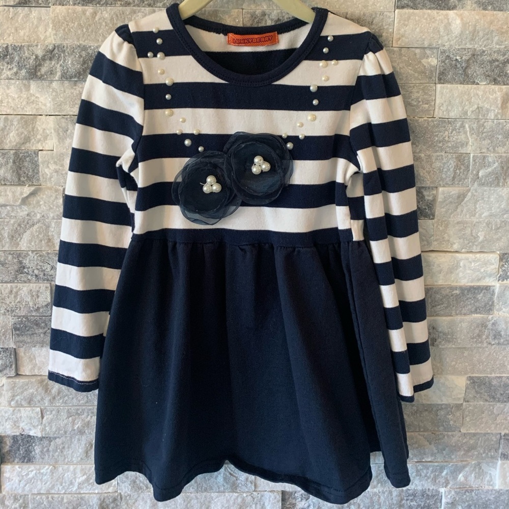 Striped Dress with Floral Embellishment